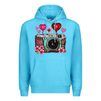 Ocean Blue floral heart pink leopard vintage camera Premium Hoodie - FaDigitalArtStudio