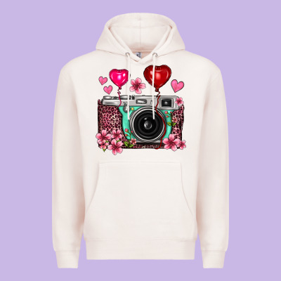 Floral Heart Pink Leopard Vintage Camera Premium Hoodie Designed By Fadigitalartstudio