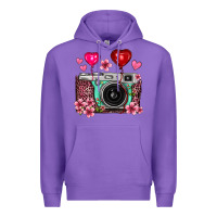 Purple floral heart pink leopard vintage camera Premium Hoodie - FaDigitalArtStudio