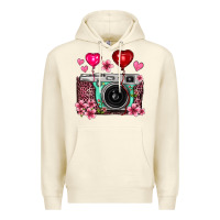 Sandshell floral heart pink leopard vintage camera Premium Hoodie - FaDigitalArtStudio