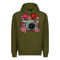 Army Green floral heart pink leopard vintage camera Premium Hoodie - FaDigitalArtStudio