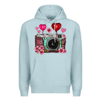 Blue Mist floral heart pink leopard vintage camera Premium Hoodie - FaDigitalArtStudio