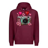 Burgundy floral heart pink leopard vintage camera Premium Hoodie - FaDigitalArtStudio