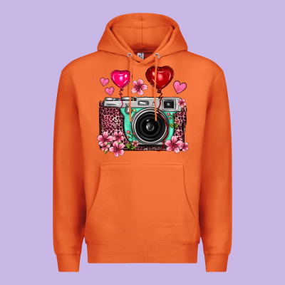 Floral Heart Pink Leopard Vintage Camera Premium Hoodie Designed By Fadigitalartstudio