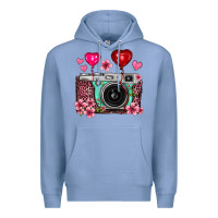 Colony Blue floral heart pink leopard vintage camera Premium Hoodie - FaDigitalArtStudio