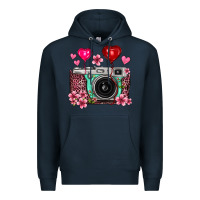 Navy floral heart pink leopard vintage camera Premium Hoodie - FaDigitalArtStudio