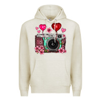 Oatmeal Heather floral heart pink leopard vintage camera Premium Hoodie - FaDigitalArtStudio