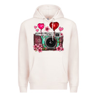 Pale Pink floral heart pink leopard vintage camera Premium Hoodie - FaDigitalArtStudio