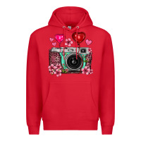 Red floral heart pink leopard vintage camera Premium Hoodie - FaDigitalArtStudio