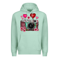 Seafoam floral heart pink leopard vintage camera Premium Hoodie - FaDigitalArtStudio