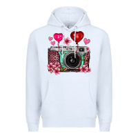 White floral heart pink leopard vintage camera Premium Hoodie - FaDigitalArtStudio