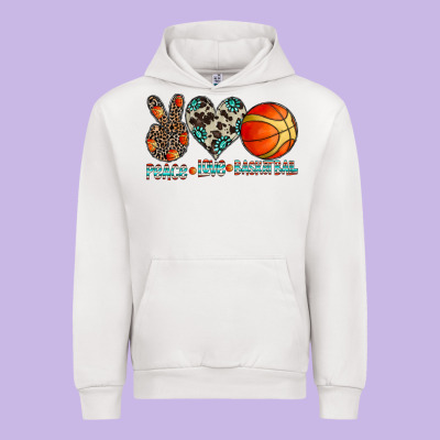 Peace Love Basketball Urban Hoodie Designed By Cowhidedigitalart