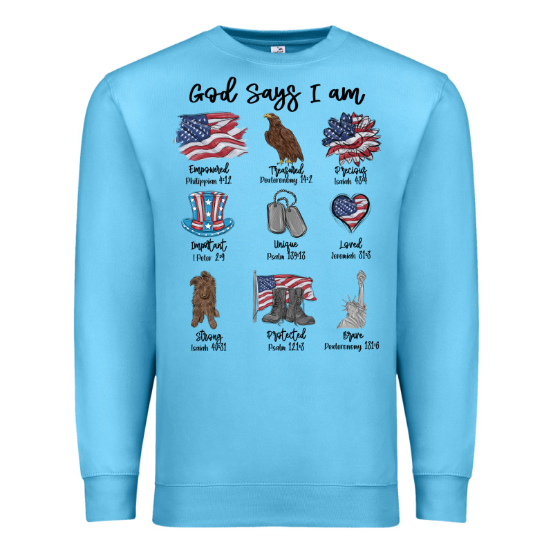 God Says I Am Premium Sweatshirt by MaliasSmallBusiness | Teevron