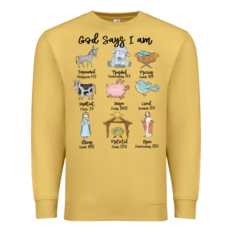 God Says I Am Premium Sweatshirt by MaliasSmallBusiness | Teevron