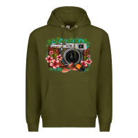 Army Green floral lotus leaf film roll vintage camera Premium Hoodie - FaDigitalArtStudio