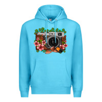 Ocean Blue floral lotus leaf film roll vintage camera Premium Hoodie - FaDigitalArtStudio