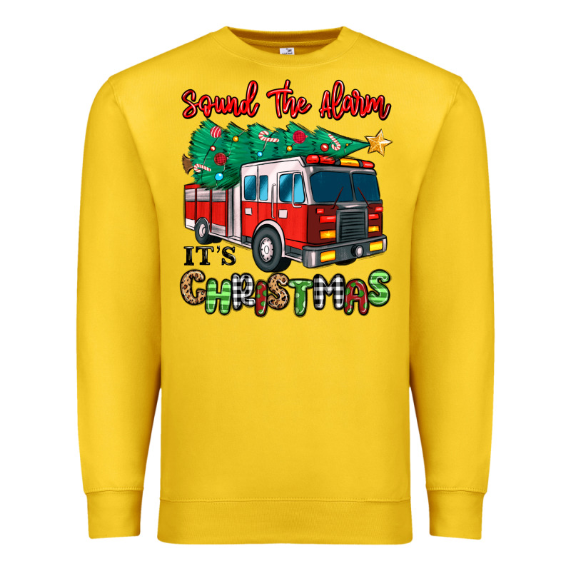 Sound The Alarm Its Christmas Fire Truck Premium Sweatshirt by MaliasSmallBusiness | Teevron