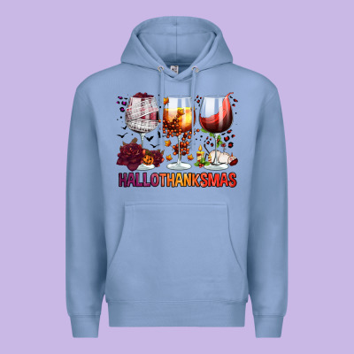 Hallothanksmas Halloween Thanksgiving  Christmas Wine Premium Hoodie Designed By Fadigitalartstudio