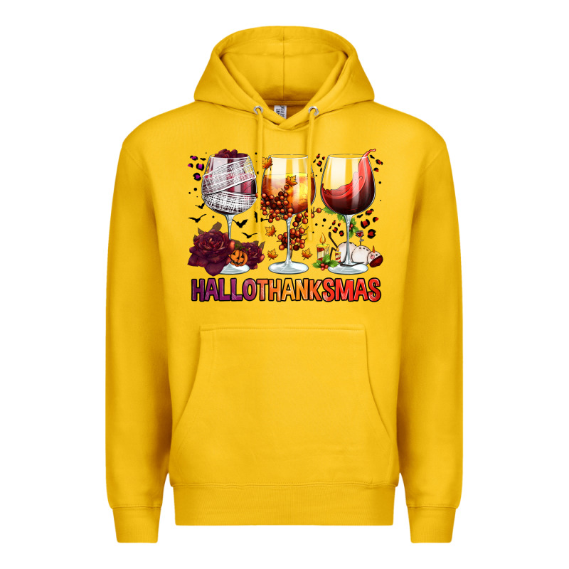 Hallothanksmas Halloween Thanksgiving  Christmas Wine Premium Hoodie by FaDigitalArtStudio | Teevron