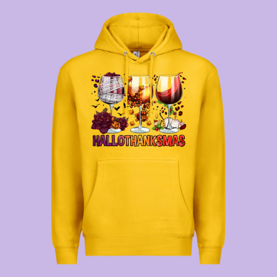 Hallothanksmas Halloween Thanksgiving  Christmas Wine Premium Hoodie Designed By Fadigitalartstudio