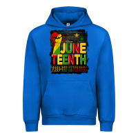 Cobalt juneteenth fist free ish since 1865 with background Urban Hoodie - HRA Design Shop