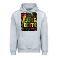 Heather Grey juneteenth fist free ish since 1865 with background Urban Hoodie - HRA Design Shop