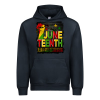 Navy juneteenth fist free ish since 1865 with background Urban Hoodie - HRA Design Shop