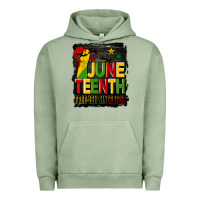 Pigment Oil Green juneteenth fist free ish since 1865 with background Urban Hoodie - HRA Design Shop