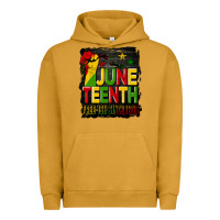 Pigment Peanut Butter juneteenth fist free ish since 1865 with background Urban Hoodie - HRA Design Shop