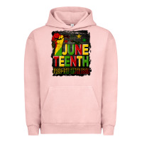 Pigment Salmon juneteenth fist free ish since 1865 with background Urban Hoodie - HRA Design Shop