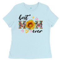 Baby Blue best mom ever with sunflower Ladies Tee - Artiststas