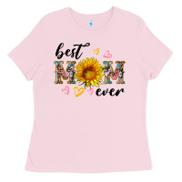 Bubblegum Pink best mom ever with sunflower Ladies Tee - Artiststas