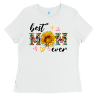 White best mom ever with sunflower Ladies Tee - Artiststas