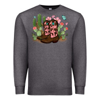 Charcoal Heather cowboy boots with cactus Premium Sweatshirt - MaliasSmallBusiness