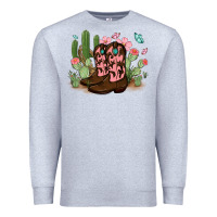 Heather Grey cowboy boots with cactus Premium Sweatshirt - MaliasSmallBusiness