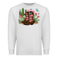 Oatmeal Heather cowboy boots with cactus Premium Sweatshirt - MaliasSmallBusiness