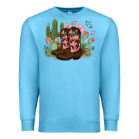 Ocean Blue cowboy boots with cactus Premium Sweatshirt - MaliasSmallBusiness