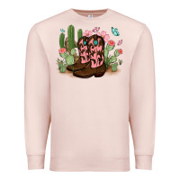 Pale Pink cowboy boots with cactus Premium Sweatshirt - MaliasSmallBusiness