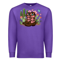 Purple cowboy boots with cactus Premium Sweatshirt - MaliasSmallBusiness