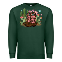 Sports Green cowboy boots with cactus Premium Sweatshirt - MaliasSmallBusiness