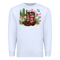 White cowboy boots with cactus Premium Sweatshirt - MaliasSmallBusiness