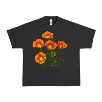 Pigment Black California Poppy Flower Urban Heavy Tee - RanaPortraitStore