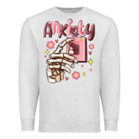 Oatmeal Heather anxiety skeleton hand Premium Sweatshirt - MaliasSmallBusiness