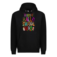 Black happy hallothankmas Premium Hoodie - FaDigitalArtStudio