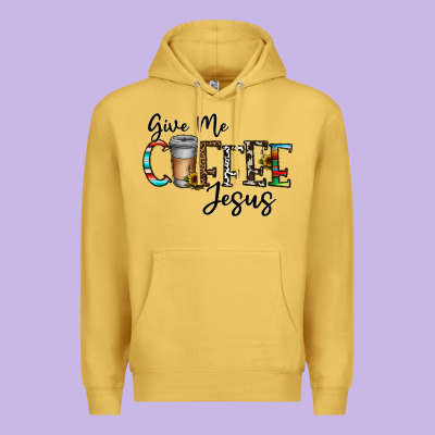 Give Me Coffee Jesus Premium Hoodie Designed By Cowhidedigitalart