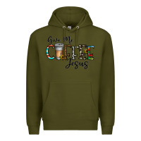 Army Green give me coffee jesus Premium Hoodie - CowhideDigitalArt
