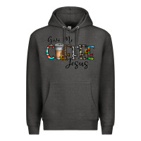 Charcoal Heather give me coffee jesus Premium Hoodie - CowhideDigitalArt