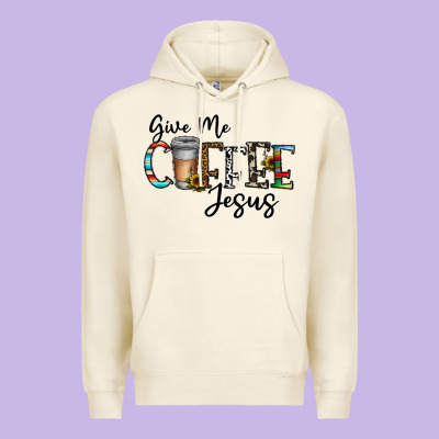 Give Me Coffee Jesus Premium Hoodie Designed By Cowhidedigitalart