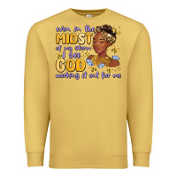 Antique Gold even in the midst of my storm i see god working it Premium Sweatshirt - MaliasSmallBusiness