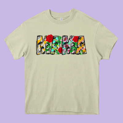 Floral Animal Print Mama Heavy Core Tee Designed By Cowhidedigitalart